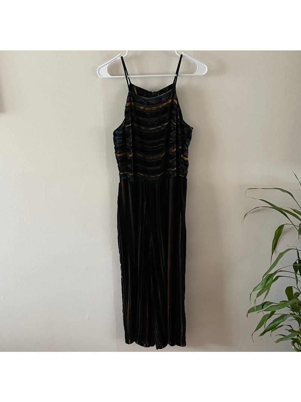 Forest Lily Womens 6 Velvet Burnout Jumpsuit Green Black 70s Disco Retro